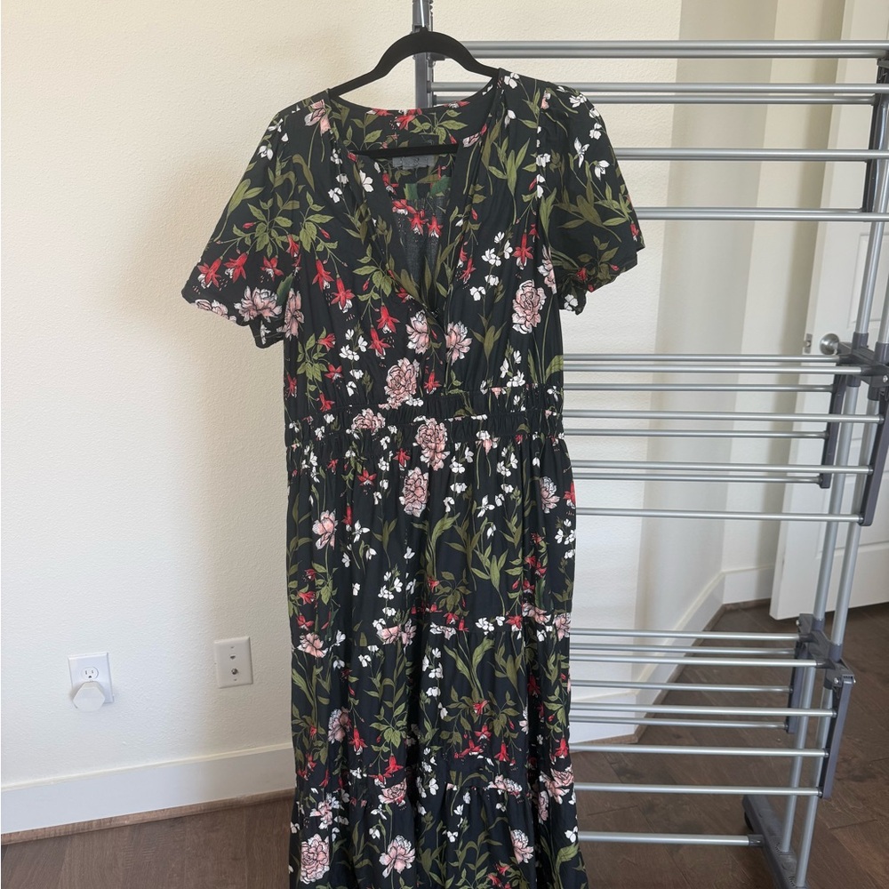 Anthropologie Black Floral Maxi Dress